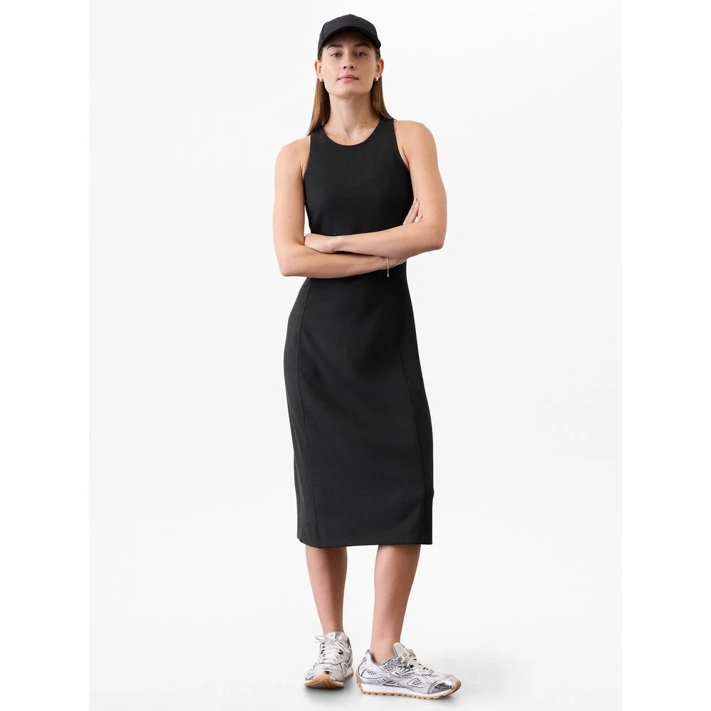 Athleta Seasoft Rib Midi Tank Dress Gray Sleeveless Crew Neck XL NEW $115 - Picture 1 of 9